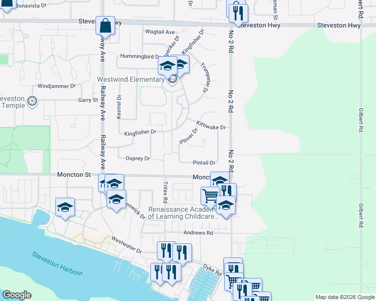 map of restaurants, bars, coffee shops, grocery stores, and more near 5620 Plover Court in Richmond