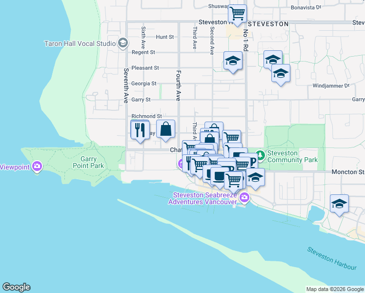 map of restaurants, bars, coffee shops, grocery stores, and more near 3411 Chatham Street in Richmond