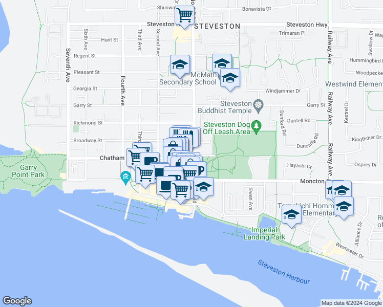 map of restaurants, bars, coffee shops, grocery stores, and more near 3993 Chatham Street in Richmond