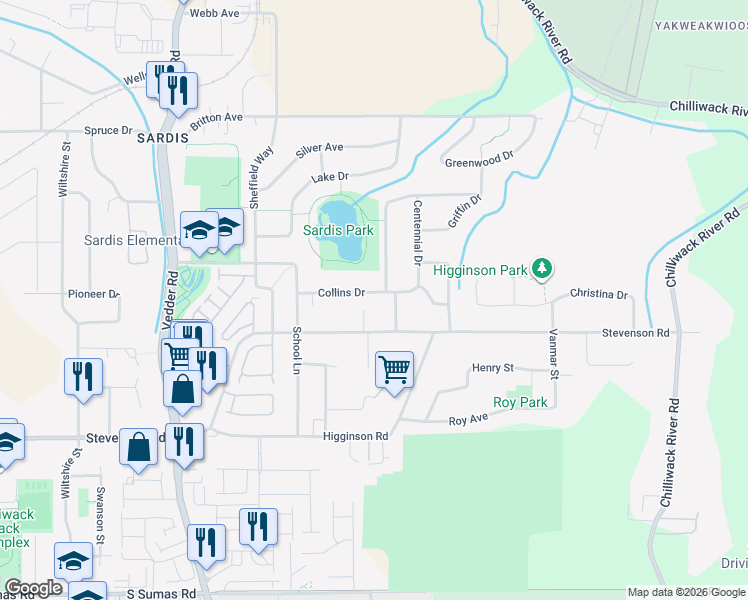 map of restaurants, bars, coffee shops, grocery stores, and more near 45990 Collins Drive in Chilliwack