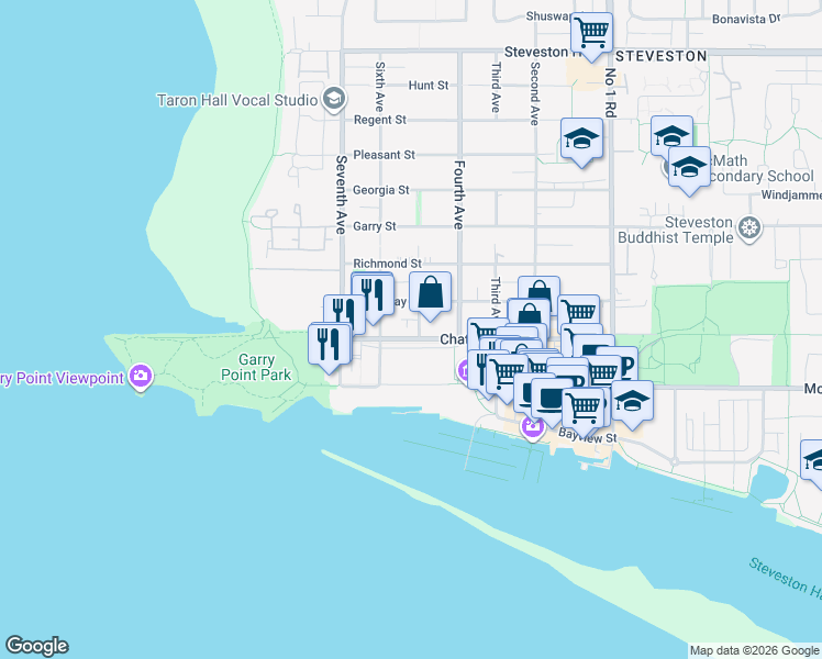 map of restaurants, bars, coffee shops, grocery stores, and more near 11991 Fifth Avenue in Richmond