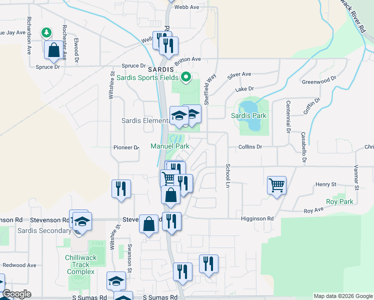 map of restaurants, bars, coffee shops, grocery stores, and more near in Chilliwack