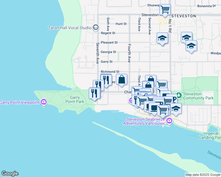 map of restaurants, bars, coffee shops, grocery stores, and more near 3171 Chatham Street in Richmond