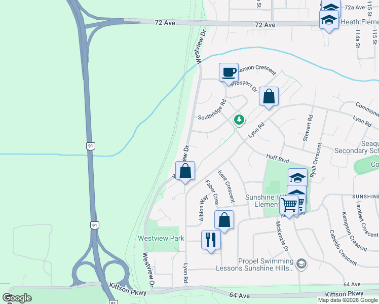 map of restaurants, bars, coffee shops, grocery stores, and more near 6812 Westview Drive in Delta