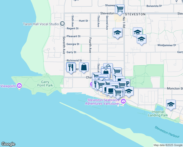 map of restaurants, bars, coffee shops, grocery stores, and more near 11960 Fourth Avenue in Richmond