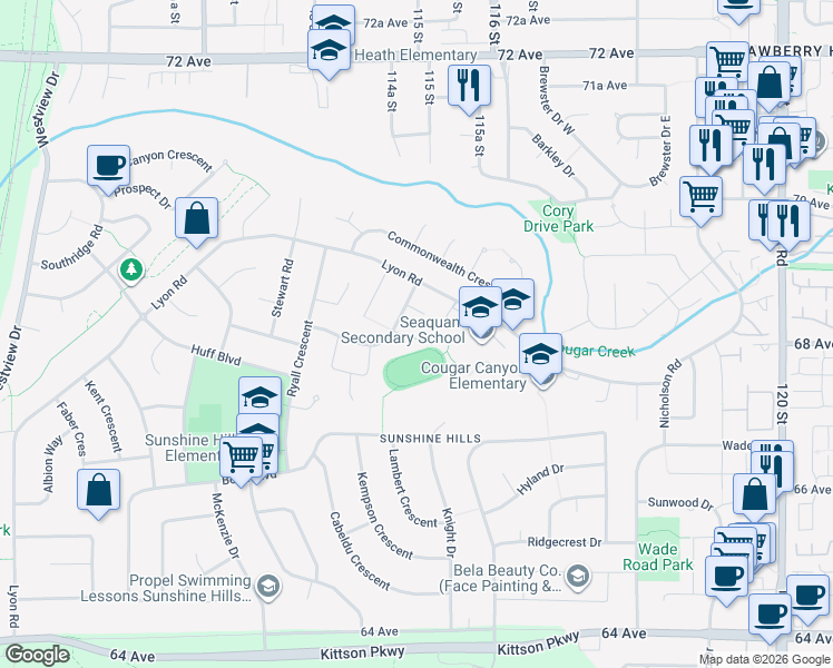 map of restaurants, bars, coffee shops, grocery stores, and more near 6804 Sandpiper Place in Delta