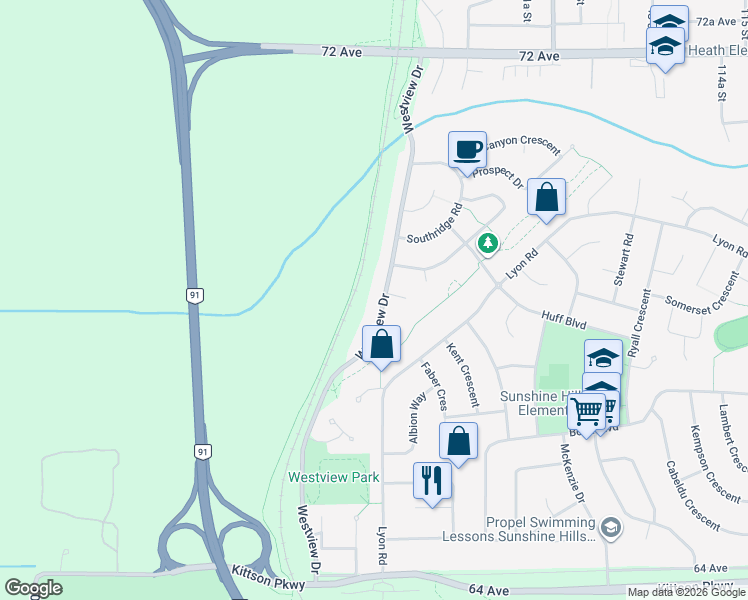 map of restaurants, bars, coffee shops, grocery stores, and more near 6821 Westview Drive in Delta