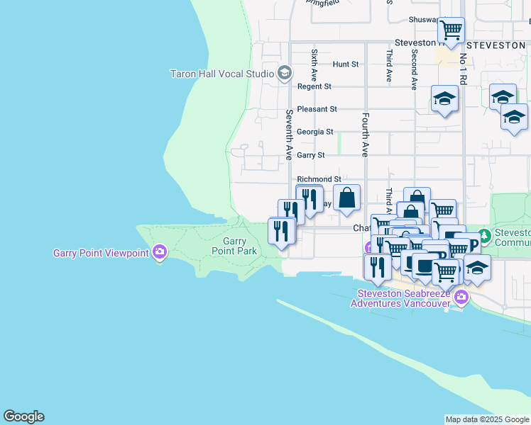 map of restaurants, bars, coffee shops, grocery stores, and more near 11675 Seventh Avenue in Richmond