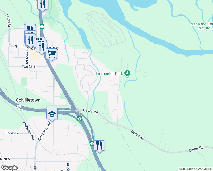 map of restaurants, bars, coffee shops, grocery stores, and more near 1347 Fielding Road in Nanaimo