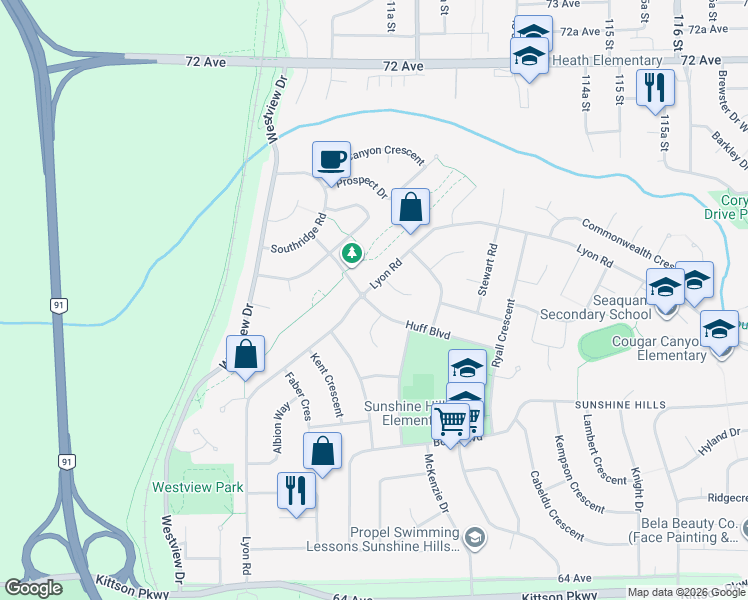 map of restaurants, bars, coffee shops, grocery stores, and more near 11149 Lyon Road in Delta