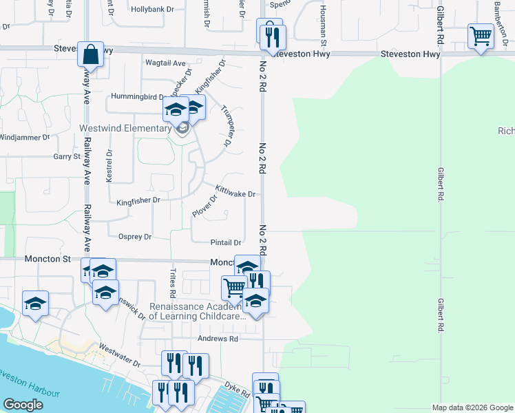 map of restaurants, bars, coffee shops, grocery stores, and more near 11891 Number 2 Road in Richmond