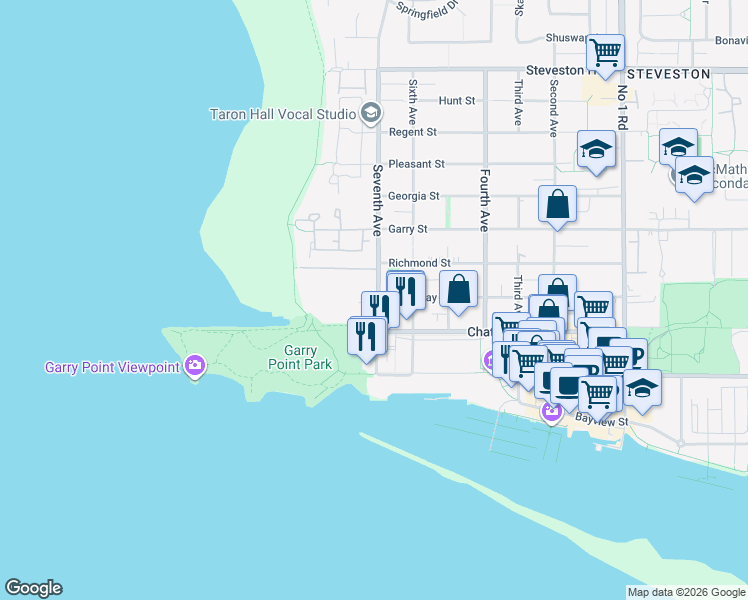 map of restaurants, bars, coffee shops, grocery stores, and more near 11671 7 Avenue in Richmond