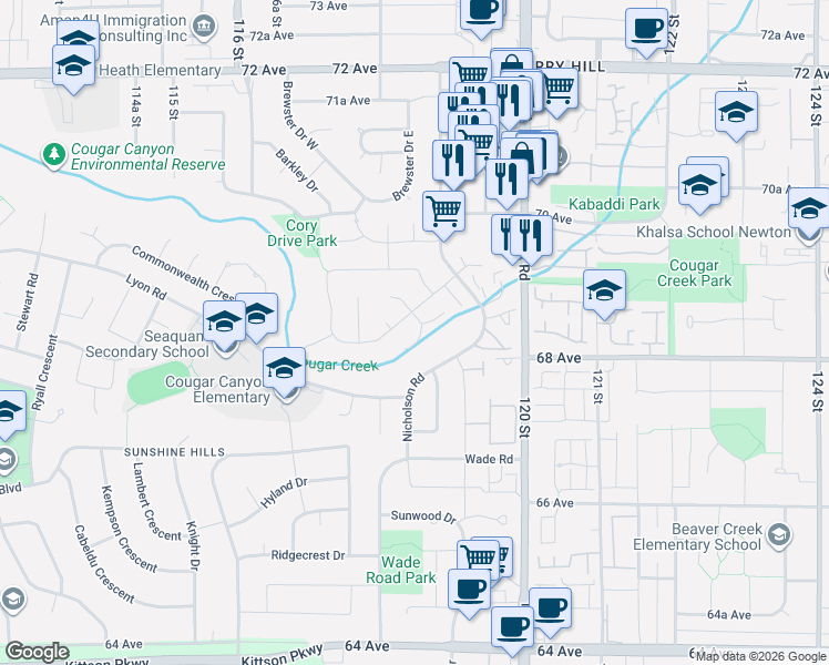 map of restaurants, bars, coffee shops, grocery stores, and more near 6779 Chateau Court in Delta