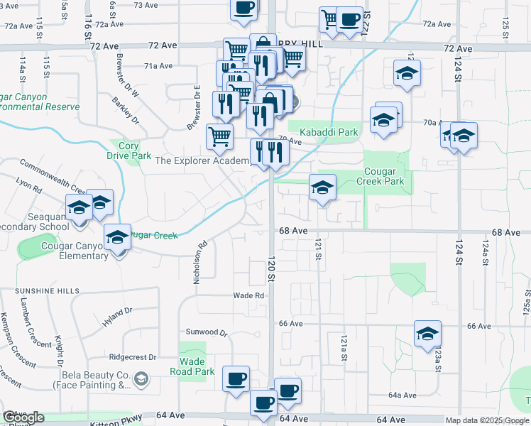 map of restaurants, bars, coffee shops, grocery stores, and more near 6866 Nicholson Road in Delta