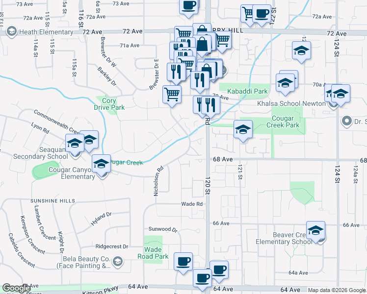 map of restaurants, bars, coffee shops, grocery stores, and more near 6833 Nicholson Road in Delta
