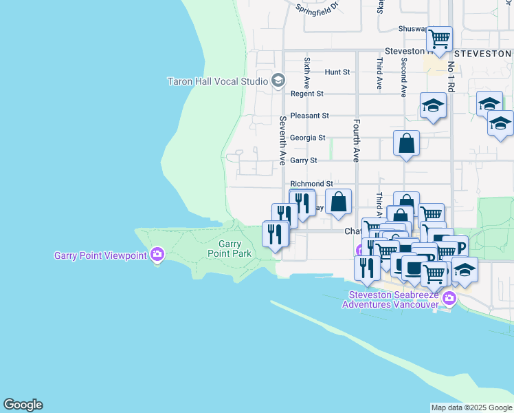 map of restaurants, bars, coffee shops, grocery stores, and more near 11675 Seventh Avenue in Richmond