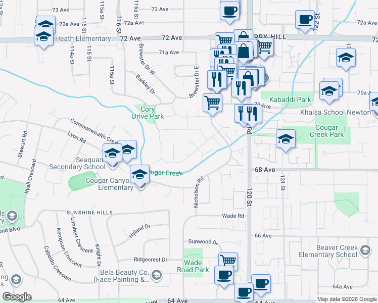 map of restaurants, bars, coffee shops, grocery stores, and more near 11825 Chateau Wynd in Delta