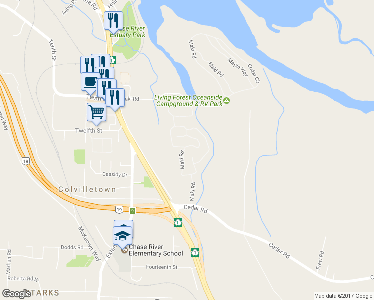 map of restaurants, bars, coffee shops, grocery stores, and more near 103 Maki Road in Nanaimo