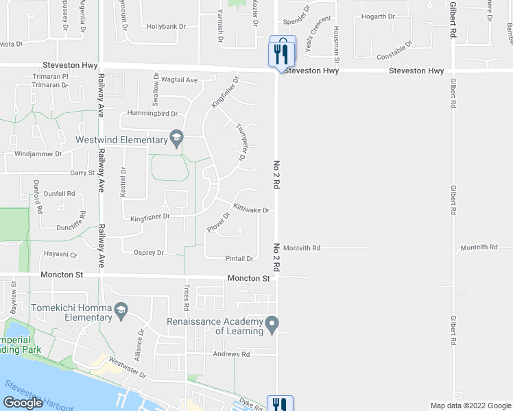 map of restaurants, bars, coffee shops, grocery stores, and more near 5911 Kittiwake Drive in Richmond