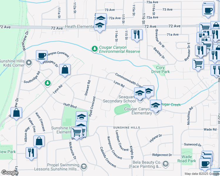 map of restaurants, bars, coffee shops, grocery stores, and more near 6875 Rockford Place in Delta