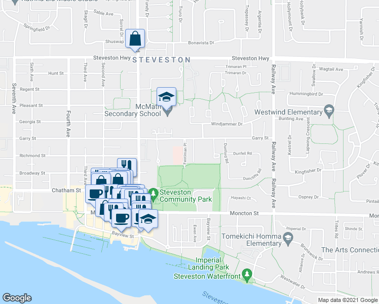 map of restaurants, bars, coffee shops, grocery stores, and more near 11766 Fentiman Place in Richmond