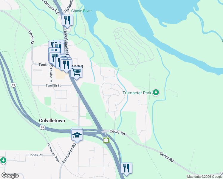 map of restaurants, bars, coffee shops, grocery stores, and more near 103 Maki Road in Nanaimo