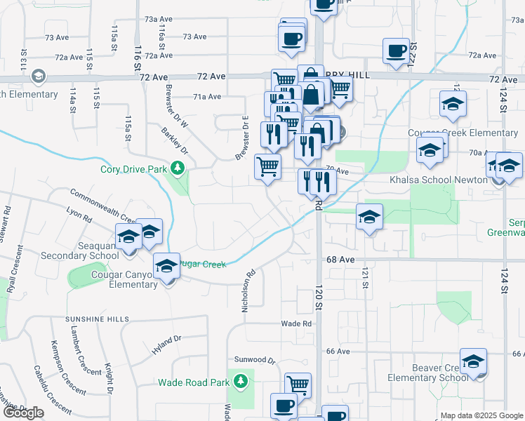 map of restaurants, bars, coffee shops, grocery stores, and more near 11885 Chateau Wynd in Delta