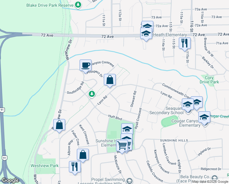 map of restaurants, bars, coffee shops, grocery stores, and more near in Delta