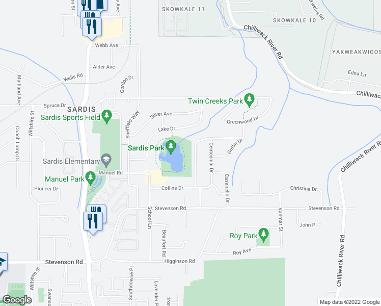 map of restaurants, bars, coffee shops, grocery stores, and more near 6967 Centennial Drive in Chilliwack
