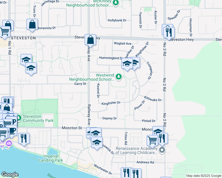 map of restaurants, bars, coffee shops, grocery stores, and more near 11520 Lapwing Crescent in Richmond
