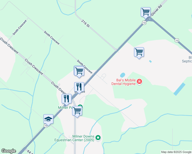map of restaurants, bars, coffee shops, grocery stores, and more near 6934 Glover Road in Langley