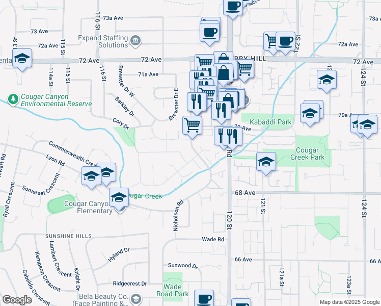 map of restaurants, bars, coffee shops, grocery stores, and more near 6921 Nicholson Road in Delta
