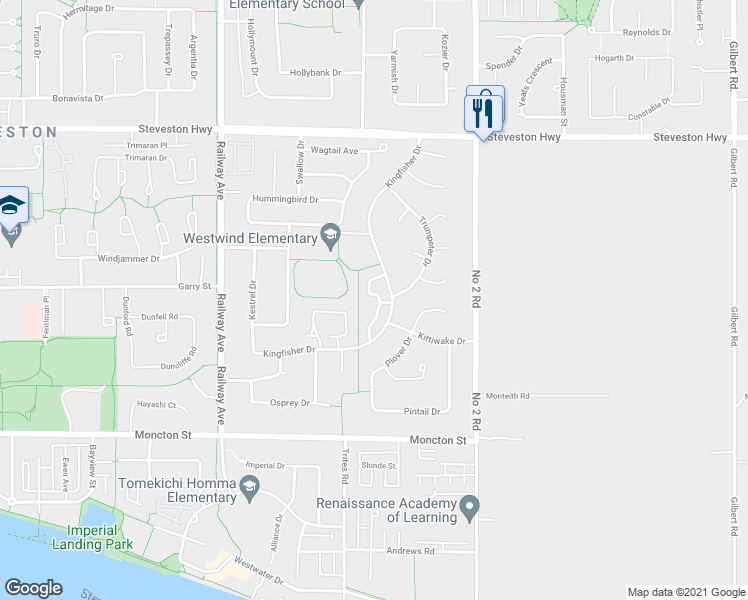 map of restaurants, bars, coffee shops, grocery stores, and more near 11551 Kingfisher Drive in Richmond