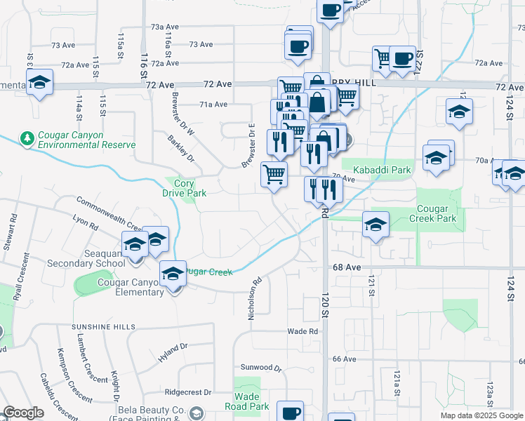 map of restaurants, bars, coffee shops, grocery stores, and more near 11851 Cascade Drive in Delta