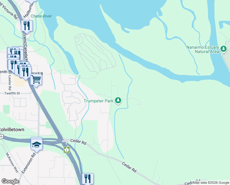 map of restaurants, bars, coffee shops, grocery stores, and more near 1310 Blue Heron Crescent in Nanaimo
