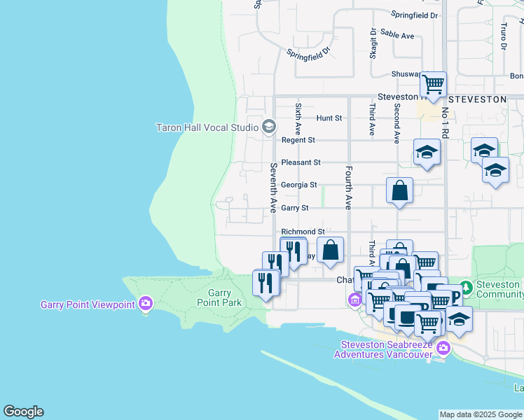 map of restaurants, bars, coffee shops, grocery stores, and more near 11491 Seventh Avenue in Richmond