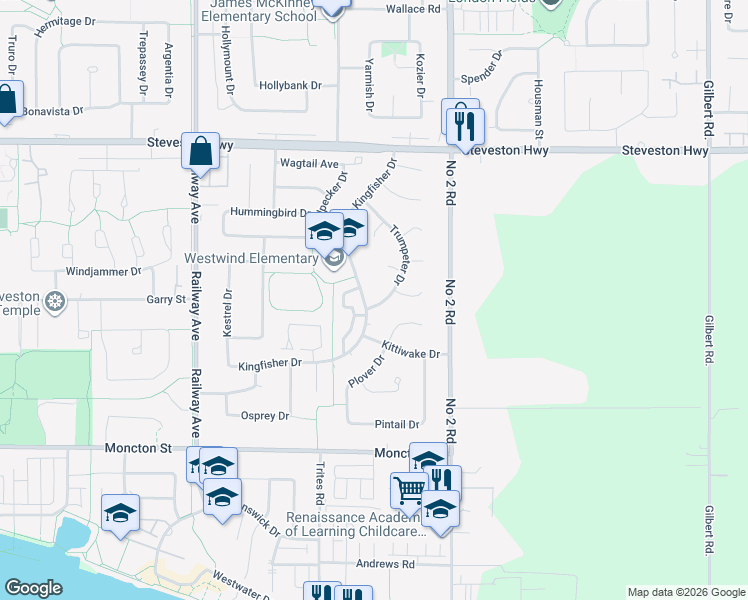 map of restaurants, bars, coffee shops, grocery stores, and more near 11771 Trumpeter Drive in Richmond