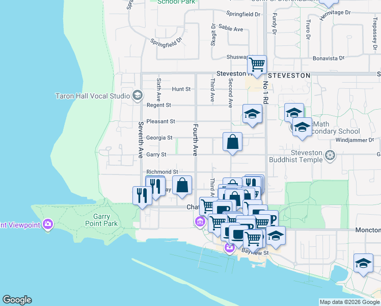 map of restaurants, bars, coffee shops, grocery stores, and more near 11591 Fourth Avenue in Richmond
