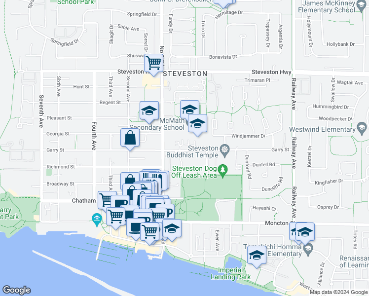 map of restaurants, bars, coffee shops, grocery stores, and more near 4 Garry Street in Richmond