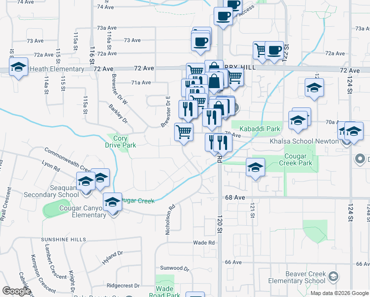 map of restaurants, bars, coffee shops, grocery stores, and more near in Delta