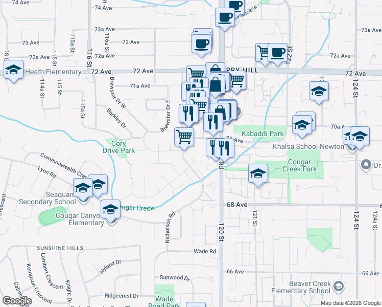 map of restaurants, bars, coffee shops, grocery stores, and more near in Delta