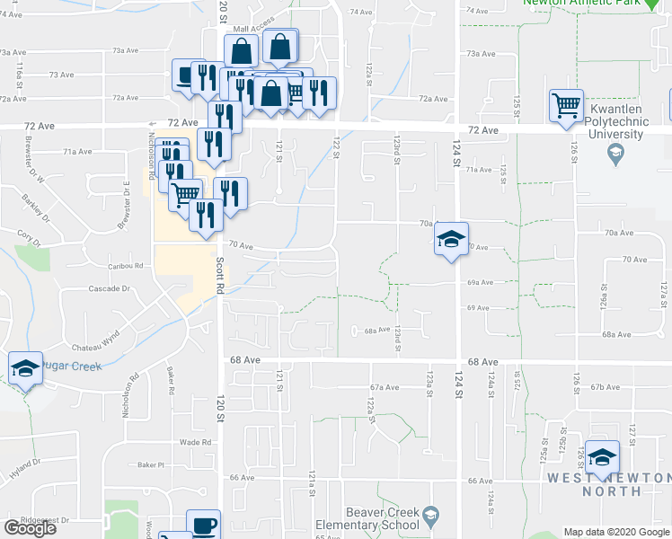 map of restaurants, bars, coffee shops, grocery stores, and more near 693 122 Street in Surrey