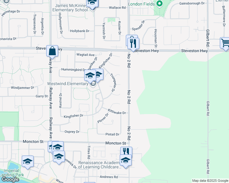 map of restaurants, bars, coffee shops, grocery stores, and more near 11640 Trumpeter Drive in Richmond