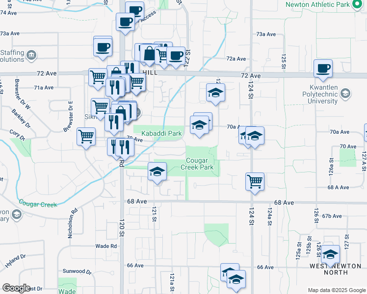 map of restaurants, bars, coffee shops, grocery stores, and more near 693 122 Street in Surrey