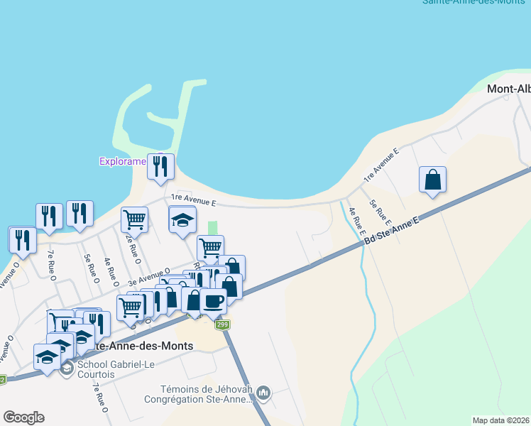 map of restaurants, bars, coffee shops, grocery stores, and more near 57 1re Avenue Est in Sainte-Anne-des-Monts