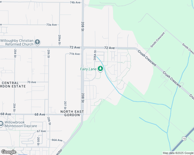 map of restaurants, bars, coffee shops, grocery stores, and more near 7050 208A Street in Langley