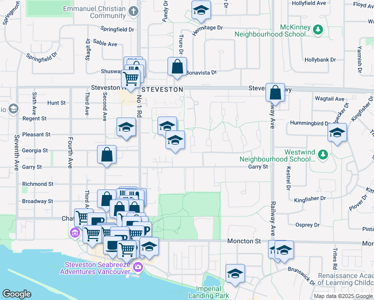 map of restaurants, bars, coffee shops, grocery stores, and more near 11371 Galleon Court in Richmond
