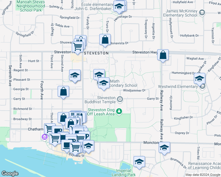 map of restaurants, bars, coffee shops, grocery stores, and more near 11371 Galleon Court in Richmond