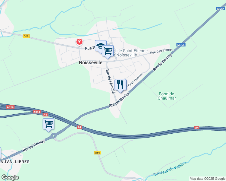 map of restaurants, bars, coffee shops, grocery stores, and more near 8 Le Mas au Lièvre in Noisseville
