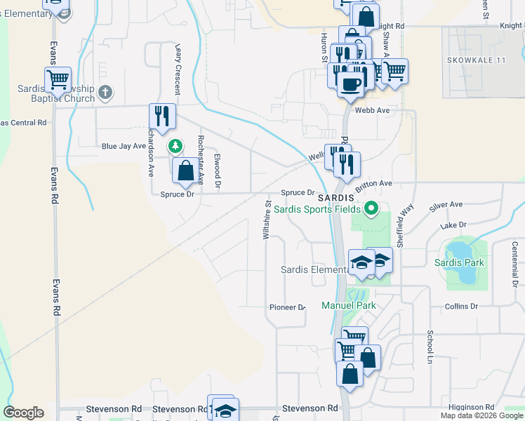 map of restaurants, bars, coffee shops, grocery stores, and more near 7019 Wiltshire Street in Chilliwack